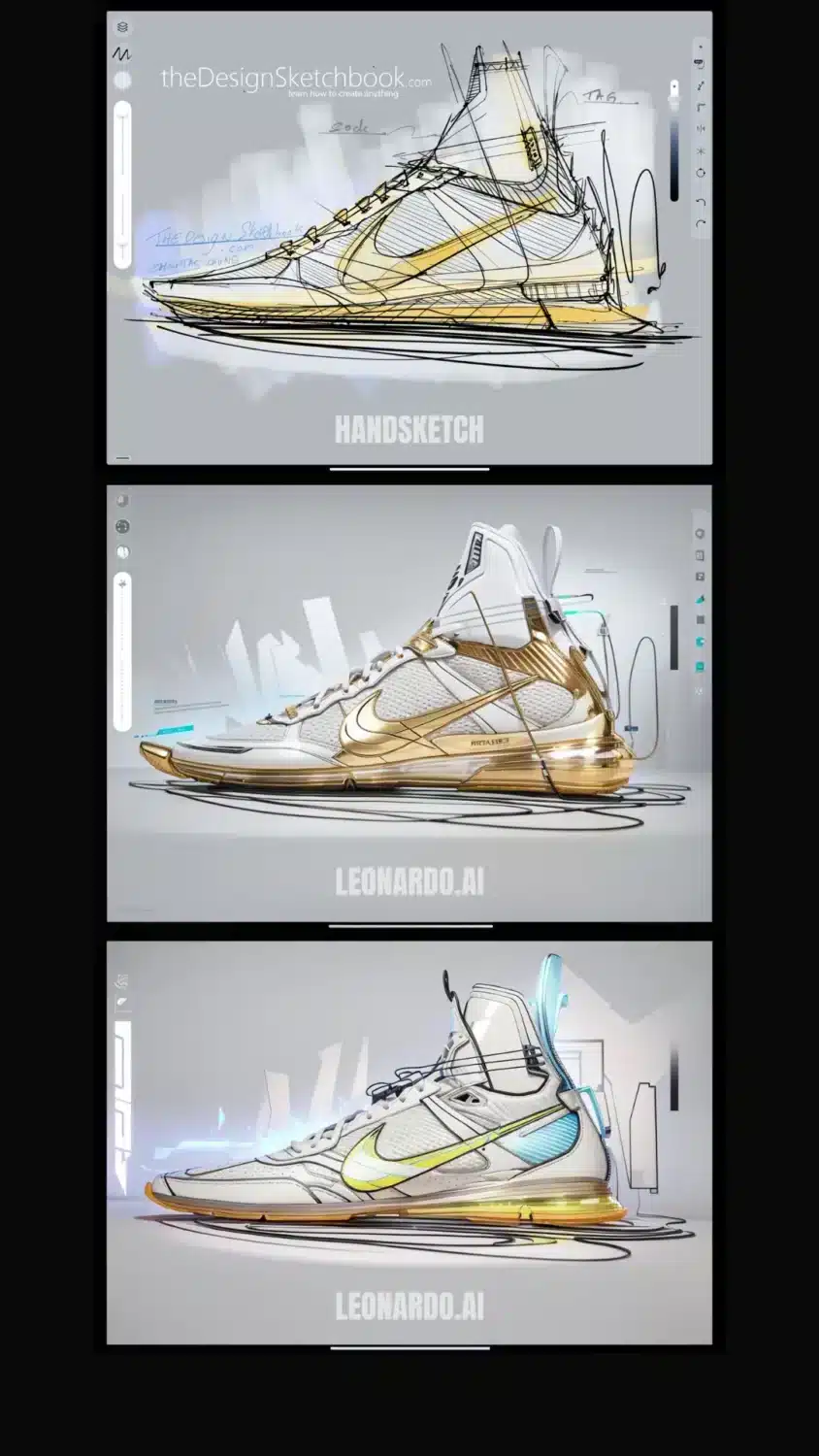 Drawing Nike shoe on ipad and render with LEONARDO AI